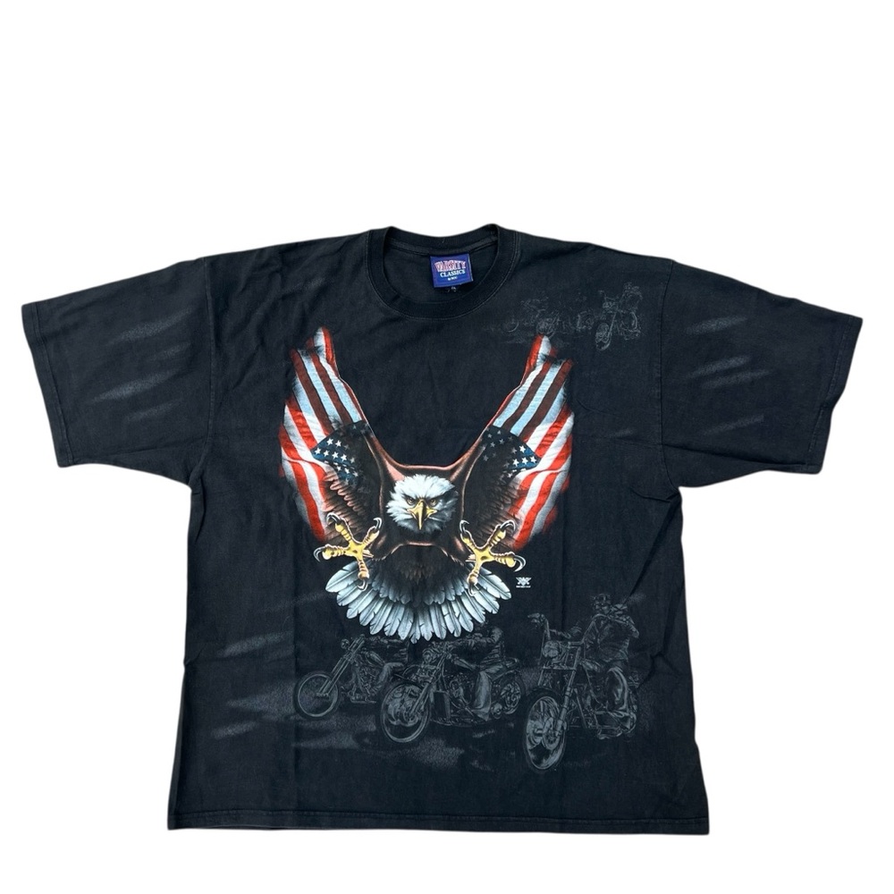 Vintage Varsity Classics Bald Eagle USA Flag Motorcycle Biker T-Shirt Black XXL